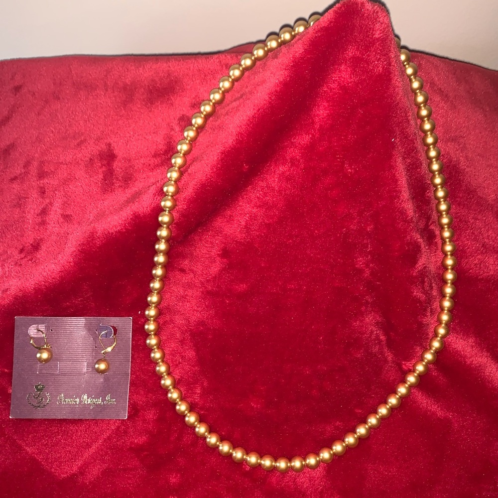 Long Gold Necklace with Matching Earrings